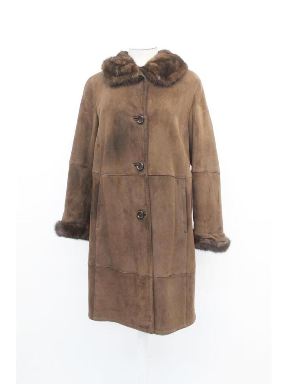 Mint Brown Sheepskin Shearling Lamb & Mink Fur Jacket Coat Women Woman Size 8 M